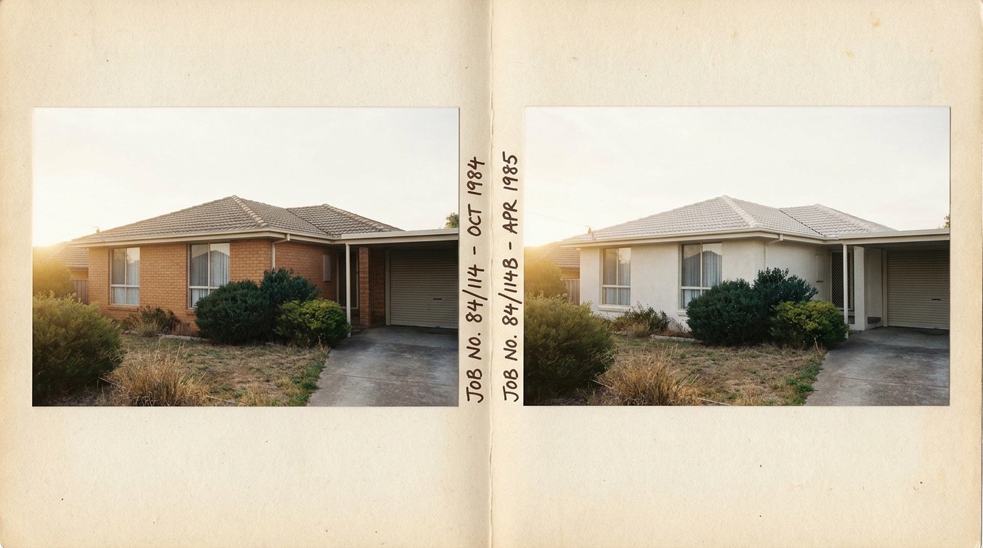 Before and after of exterior brick limewash on a Ballarat home
