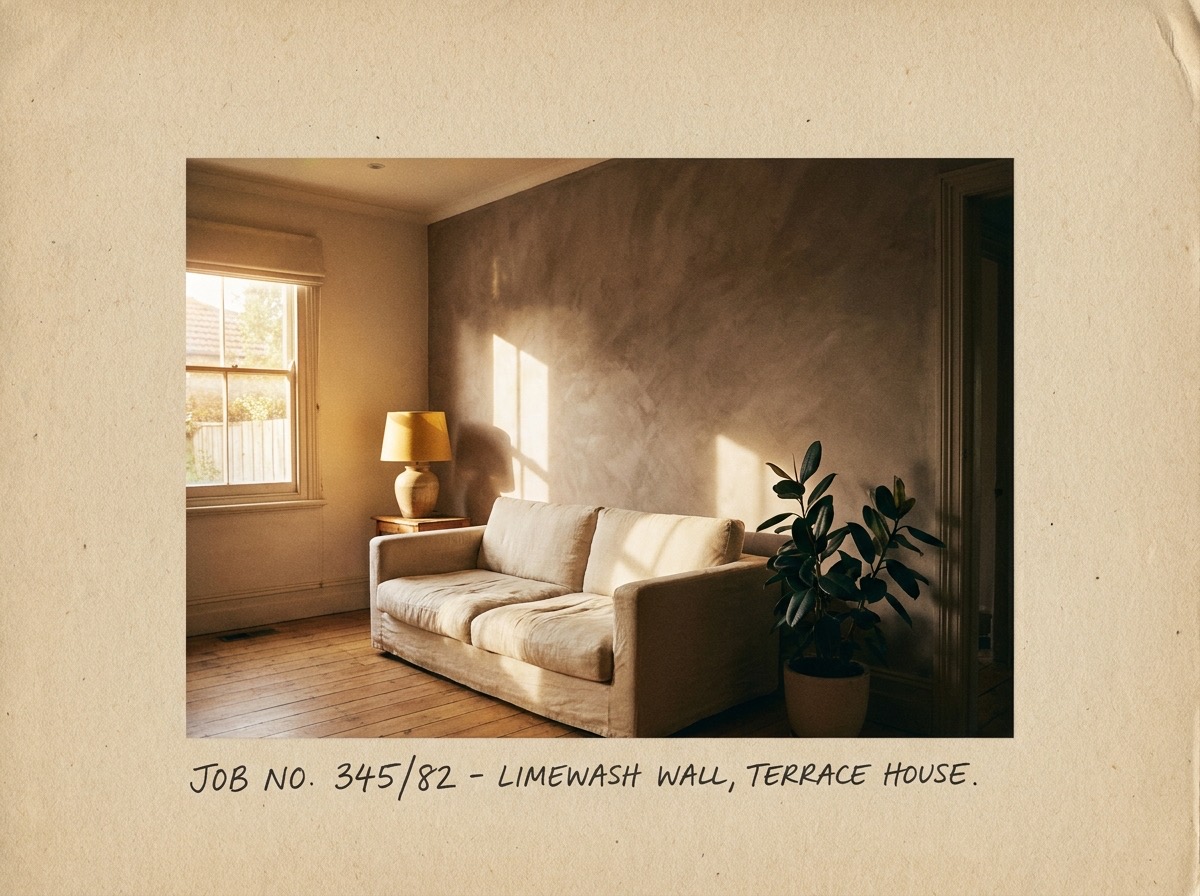 Limewashed interior feature wall